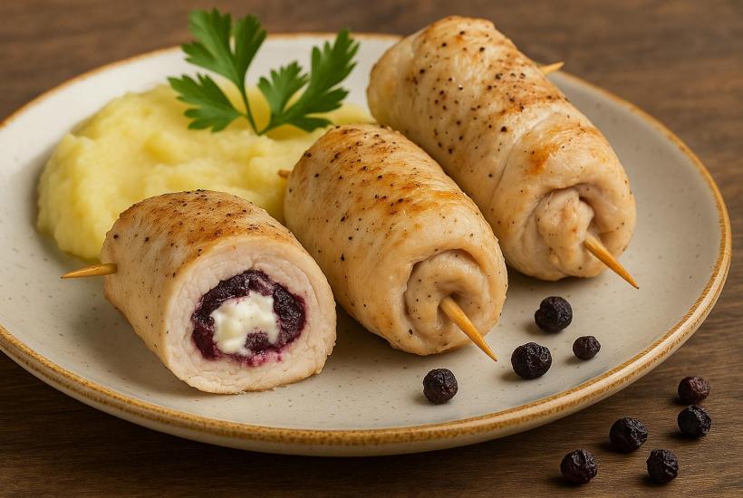 Куриные рулетики с черёмухой и творожным сыром