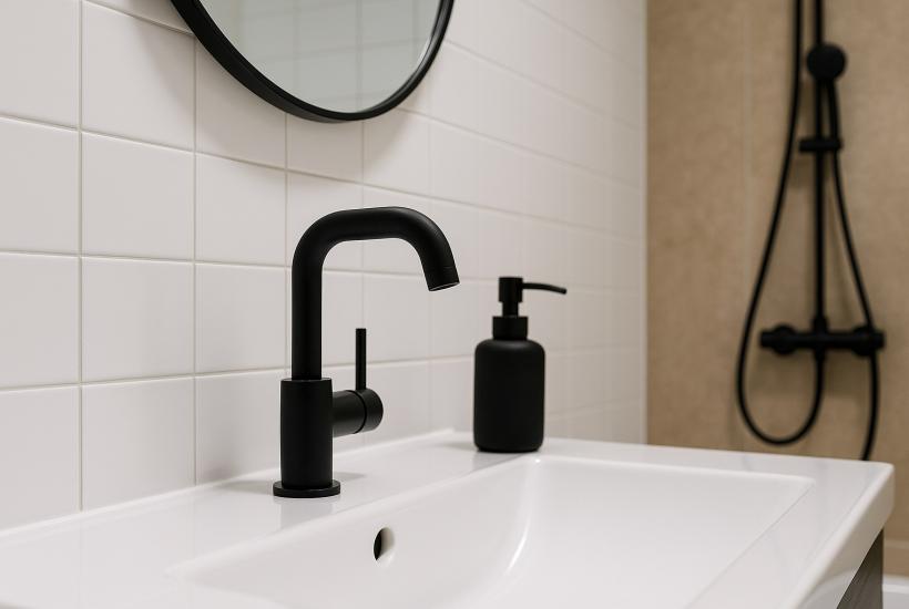 Черный смеситель в ванной