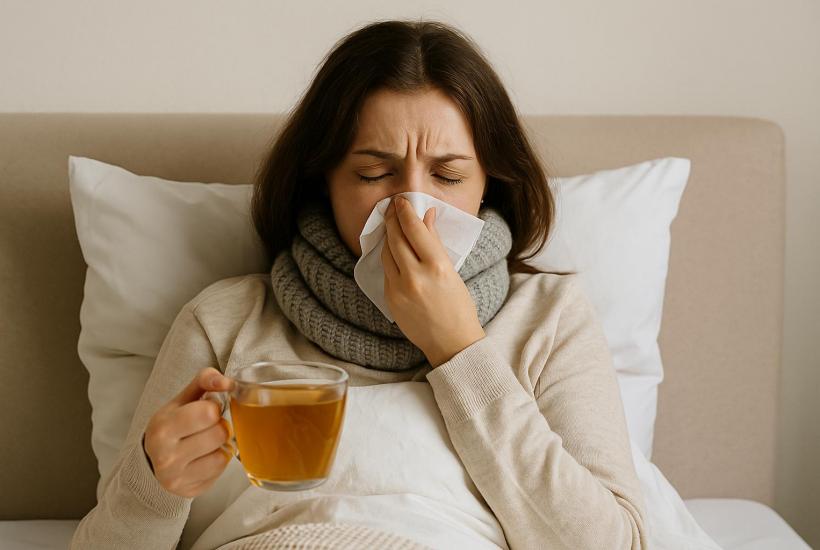 Женщина болеет простудой