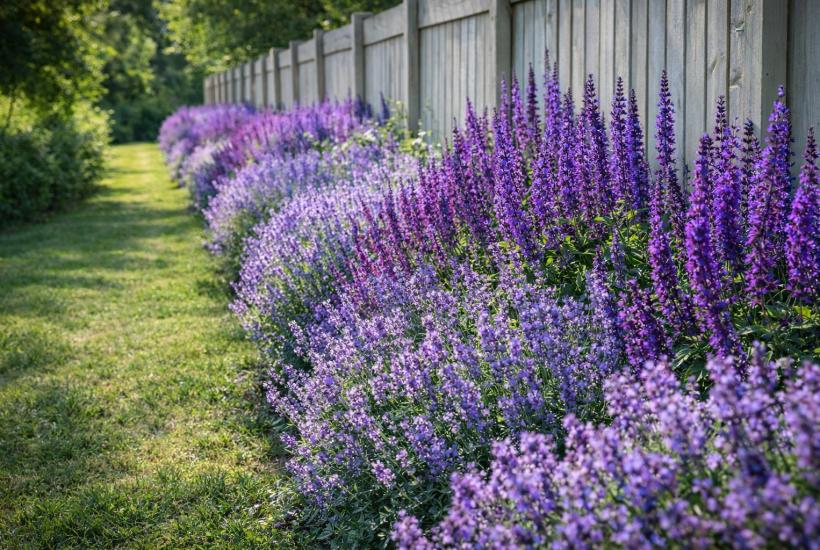 Цветущий сад с лавандой и шалфеем