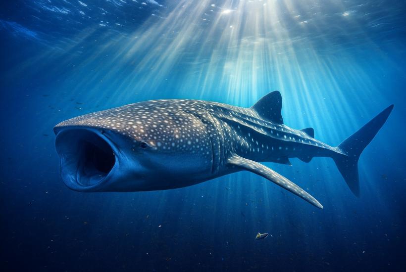 Китовая акула в лучах солнца