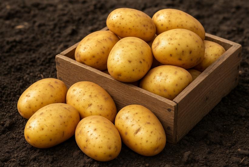 Картофель в деревянном ящике