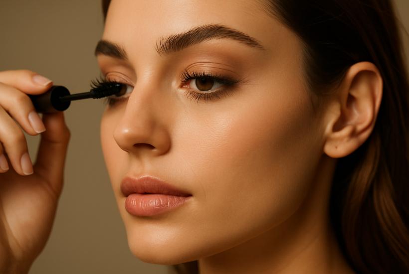 Девушка красит ресницы