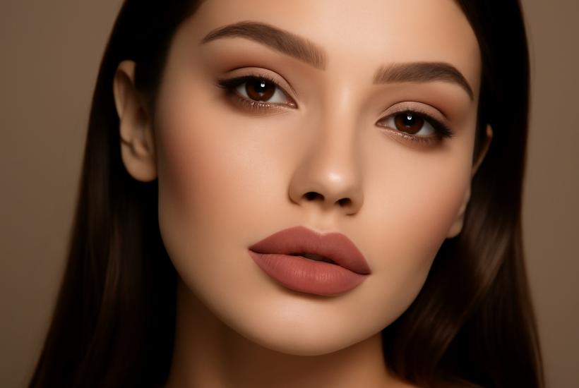 Женщина с нюдовой помадой на губах