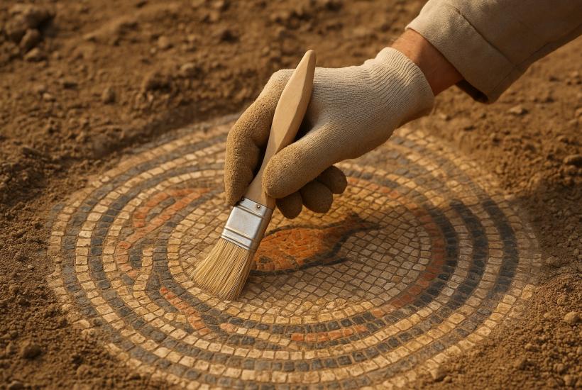 Расчистка древней мозаики кисточкой