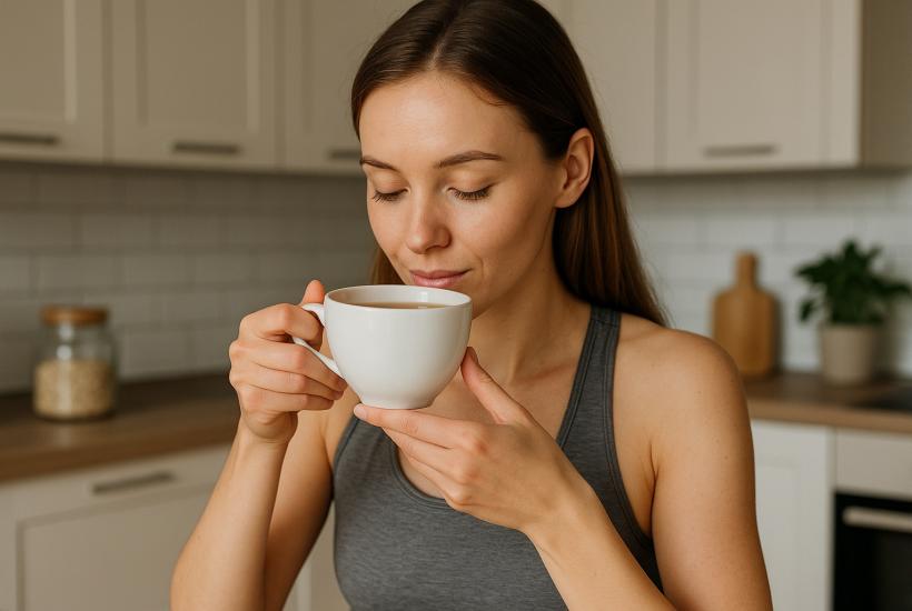 Девушка пьёт чай для похудения