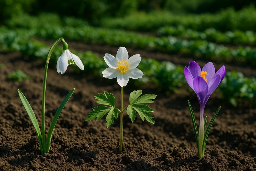 Подснежник, ветреница и крокус на огороде