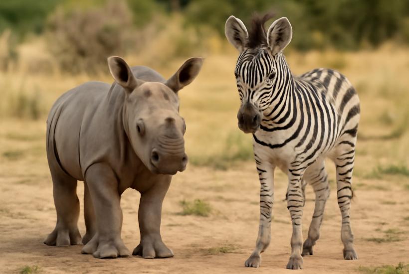 Детёныши носорога и зебры
