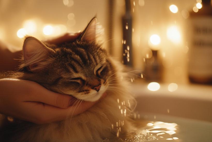 Купание кошки Купание кошки