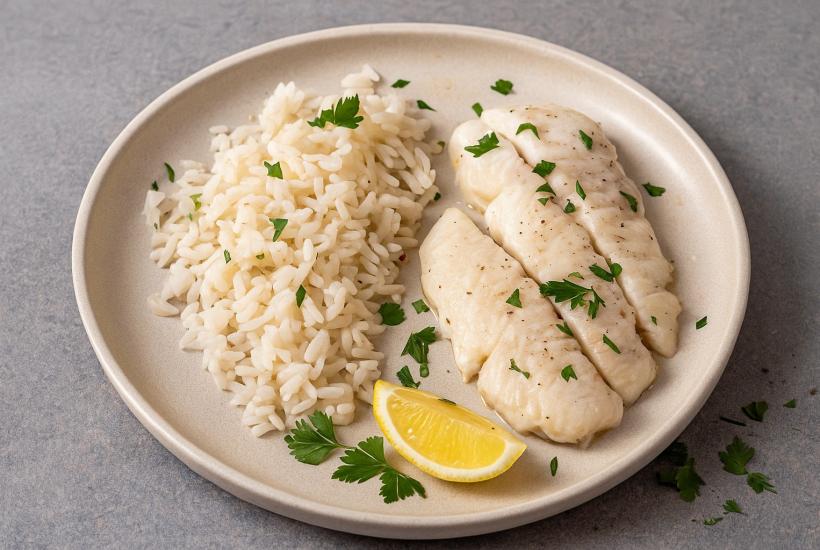 Паровая рыба с рисом