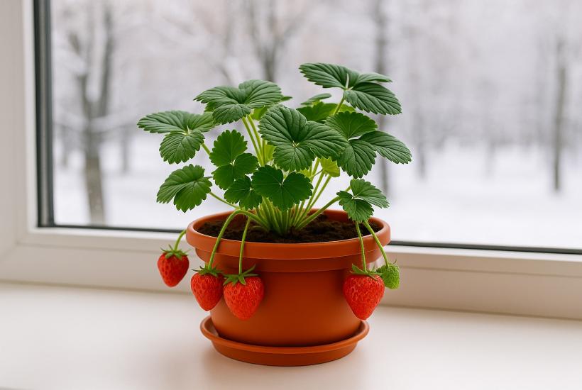 Клубника в горшке зимой