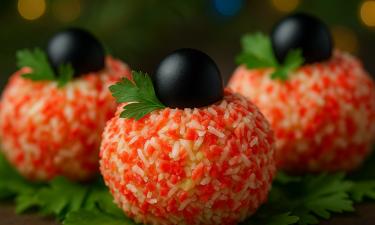 Закуска "Ёлочные шарики" формируется из сырно-крабовой массы