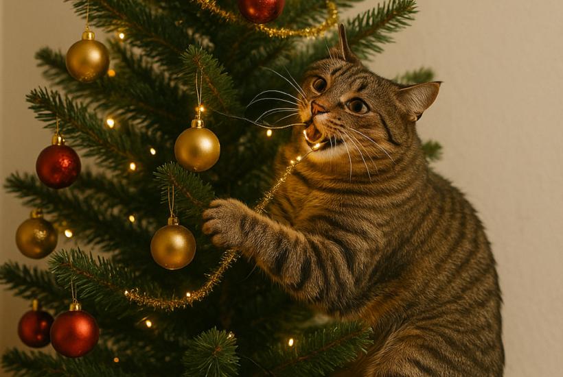 Кошка и новогодняя елка