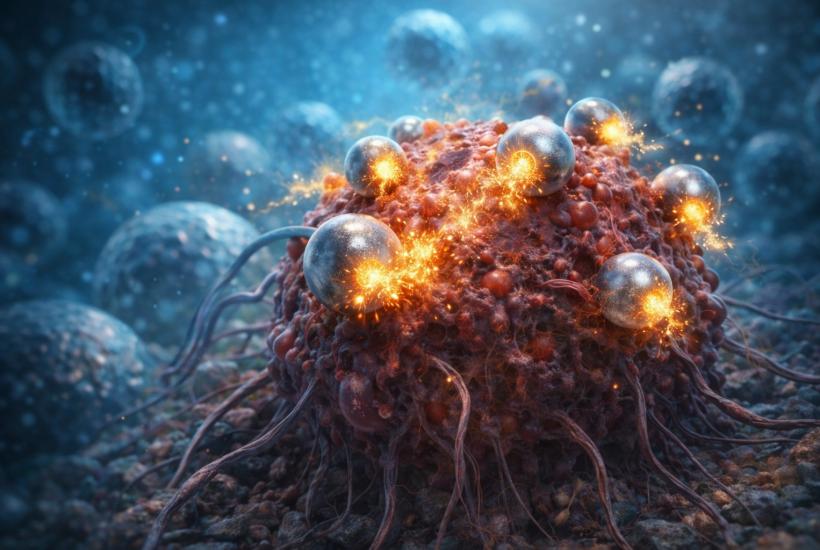 Частицы атакуют раковую клетку
