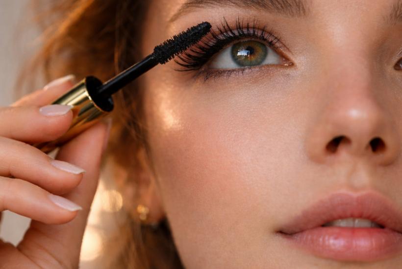 Женщина красит ресницы