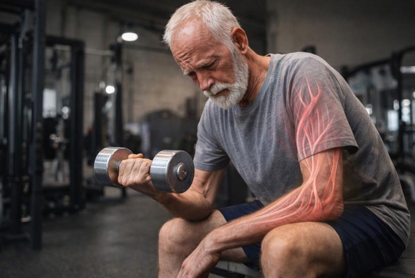 Мужчина в зале качает руки