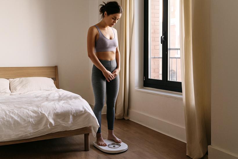 Женщина стоит на весах