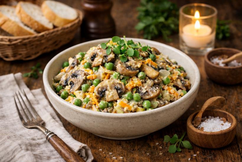 Салат с шампиньонами и горошком