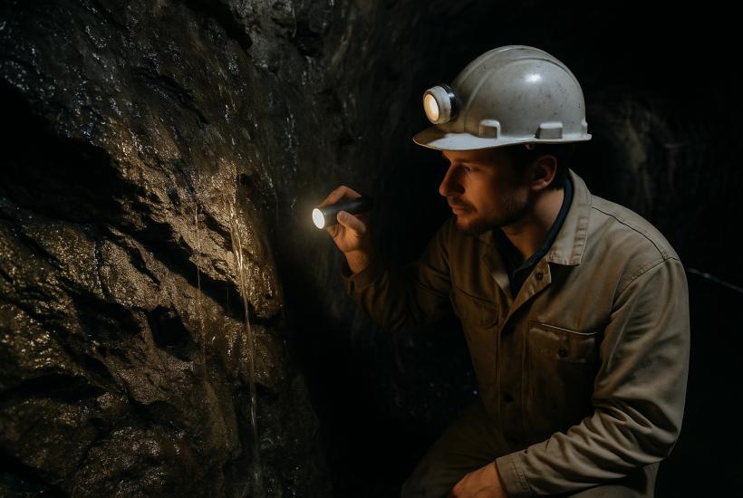 Геолог исследует древнюю воду в шахте