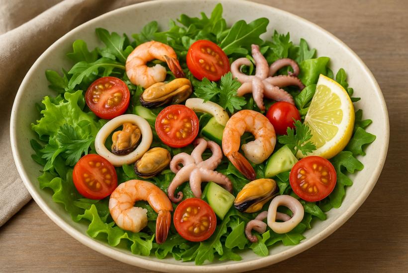 Салат с морепродуктами и зеленью
