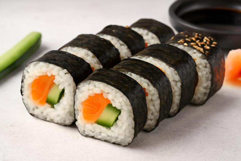 Домашние роллы с лососем и огурцом