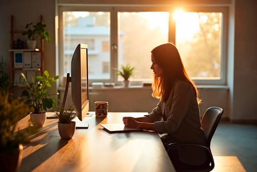 Девушка работает за компьютером