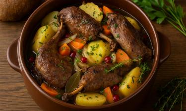 Филе утки томят с овощами в горшочках 45–50 минут