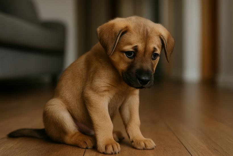 Напуганный щенок дома