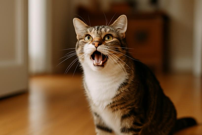 Кошка жалобно мяукает