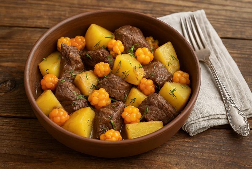 Жаркое из говядины с морошкой и картофелем Жаркое из говядины с морошкой и картофелем