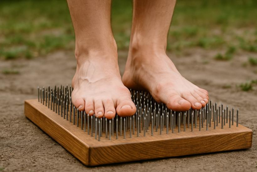 Практика садху: стояние на доске с гвоздями