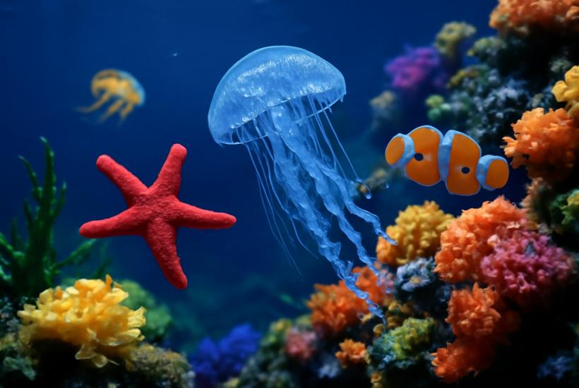 "Подводная жизнь: морская звезда, медуза и клоунская рыба"
