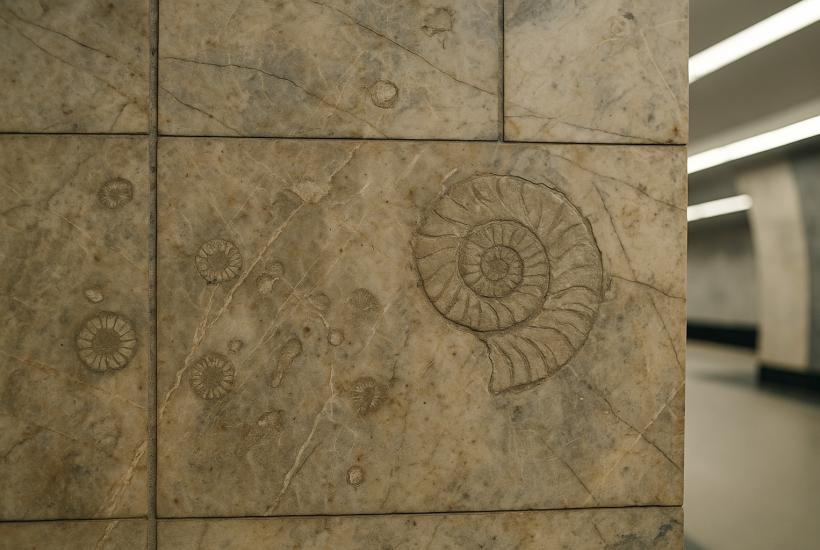 Окаменелости в облицовке станции метро