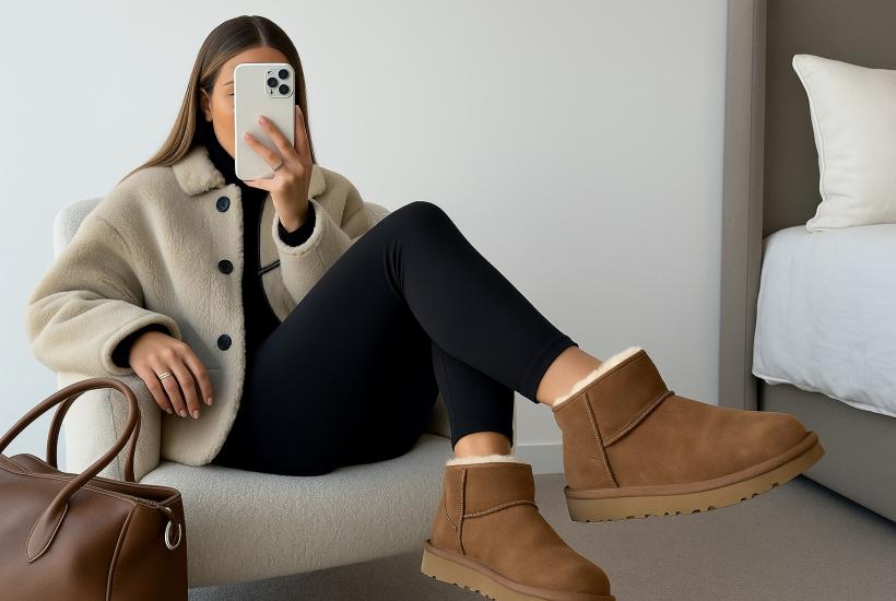 Девушка в коротких уггах и пальто