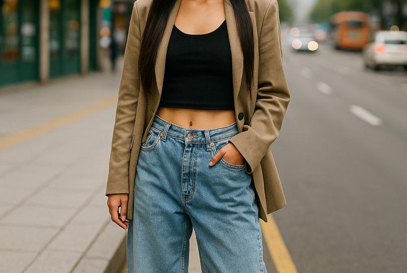 Девушка в широких джинсах