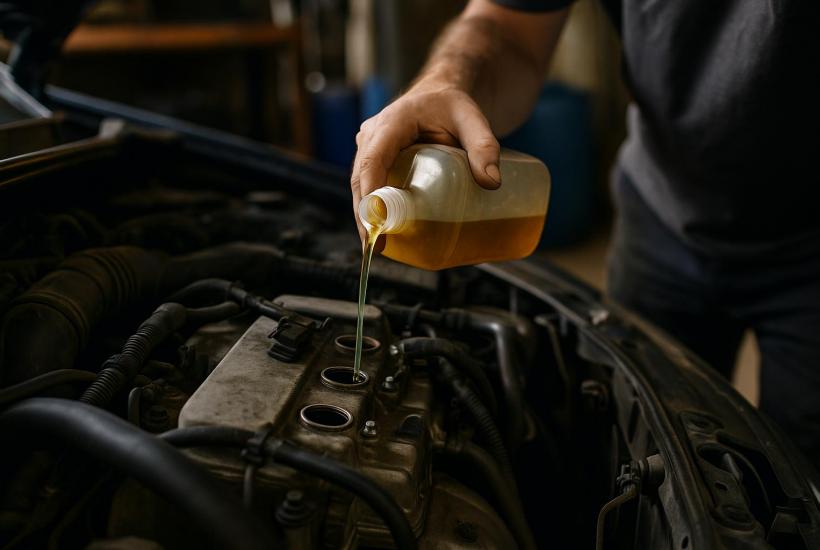 Заливка очистителя в двигатель