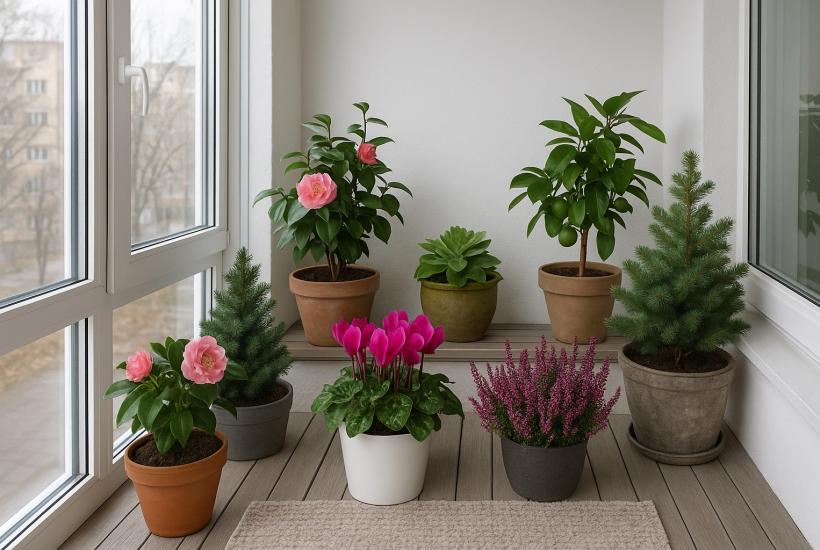 Растения на застекленном балконе