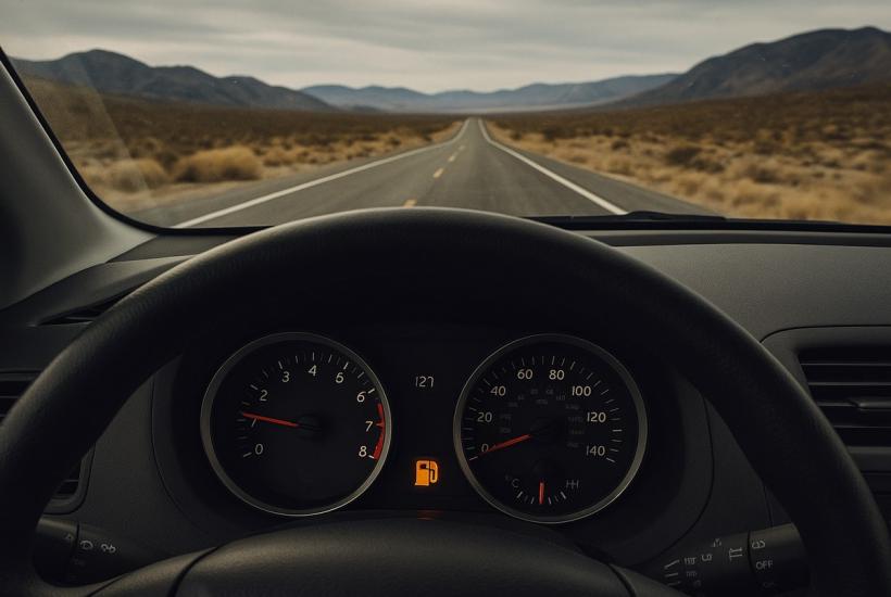 Вид из салона с лампочкой топлива