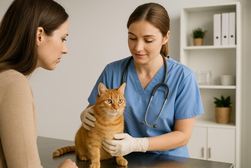 Ветеринар осматривает кошку