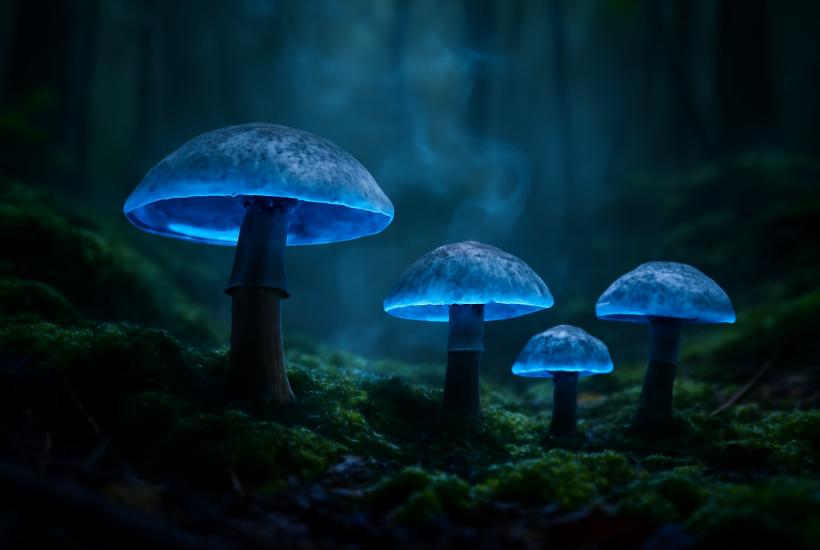 Биолюминесцентные грибы в лесу