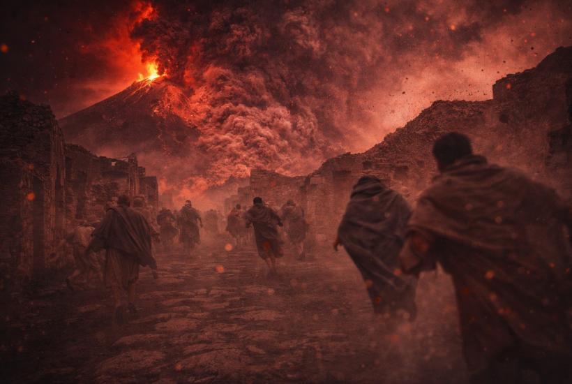 Бегство жителей во время извержения вулкана