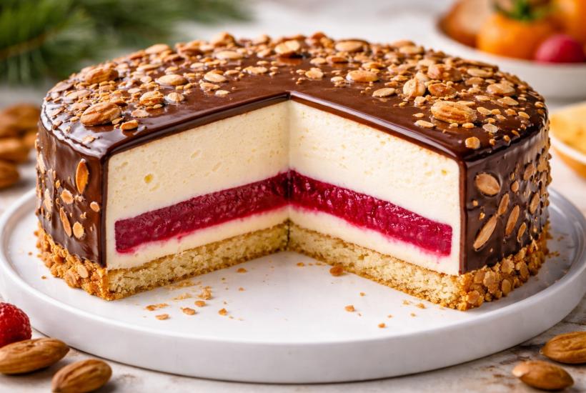 Птичье молоко с ягодной мозаикой и орехами