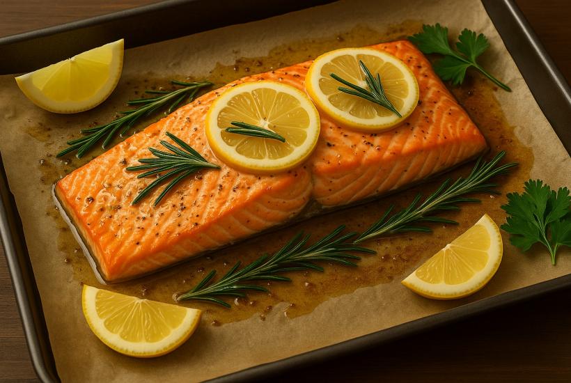 Запечённый лосось с лимоном и розмарином