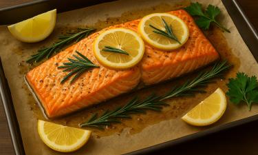 Лосось запекают 7 минут при 200 градусах после обжарки