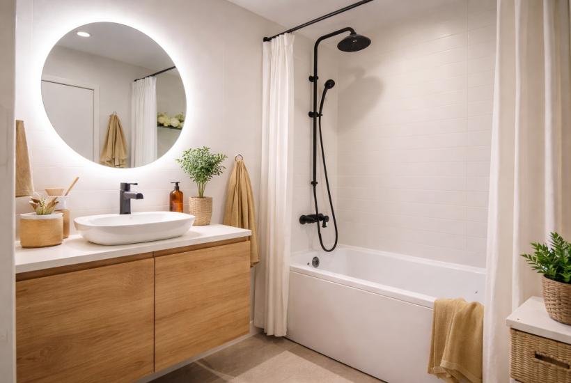 Современная ванная с окрашенными стенами