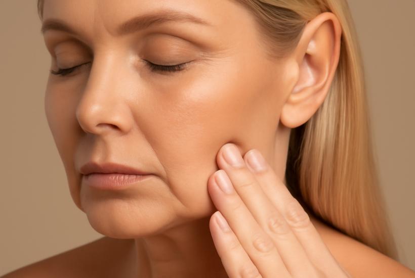 Женщина с брылями на лице