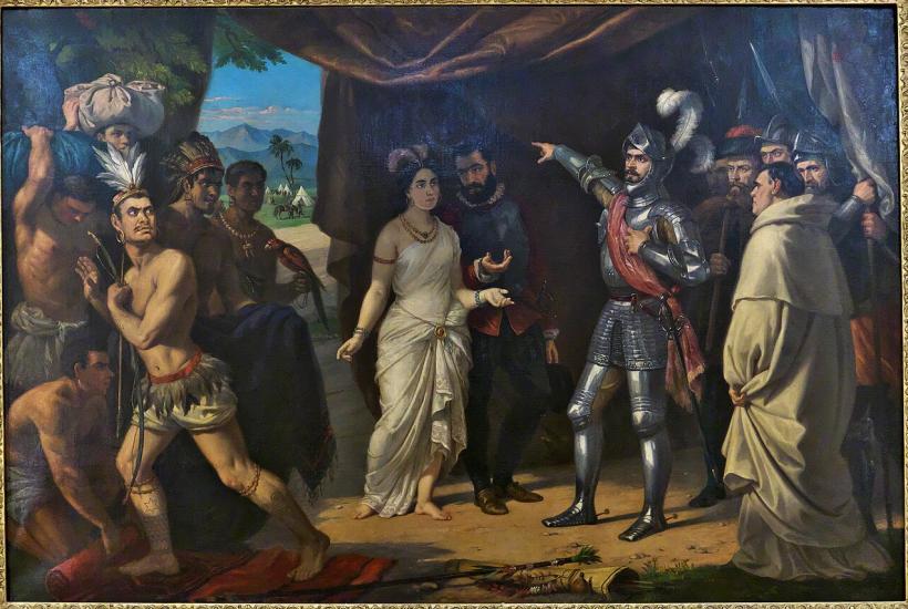 Эрнан Кортес, Малинче и послы Монтесумы. Апрель 1519 года, художник (Хосе Галофре