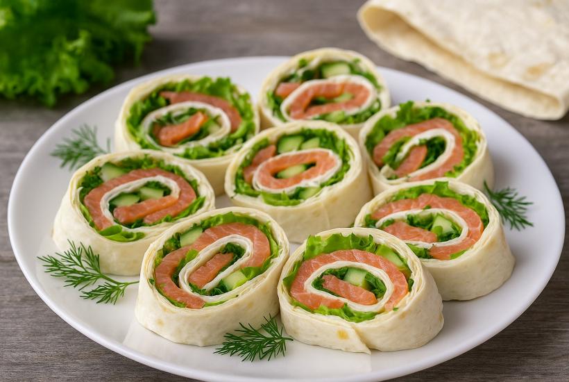 Закуска из лаваша с красной рыбой