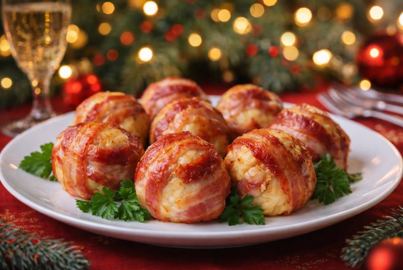 Картофельно-куриные шары в беконе