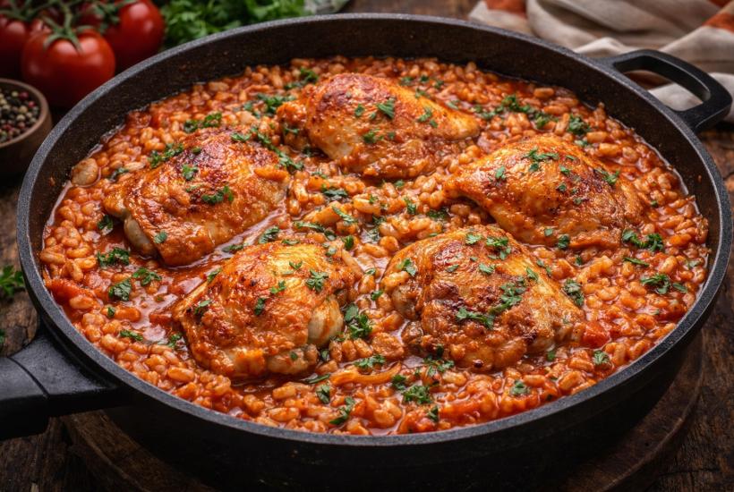 Курица с рисом на сковороде